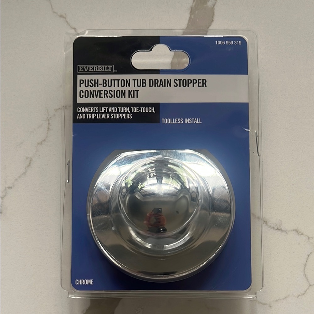 Chrome Push-Button Tub Drain Stopper Conversion Kit